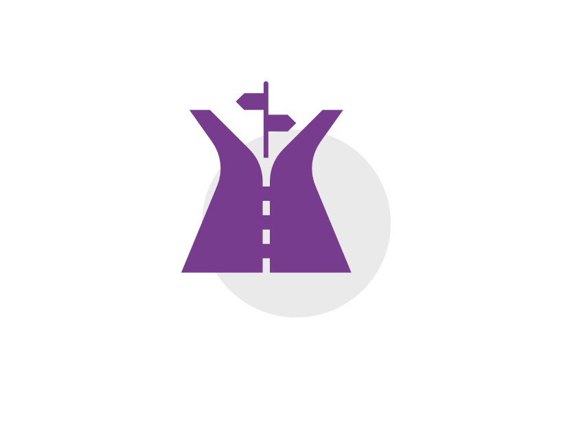 purple icon of two roads diverging