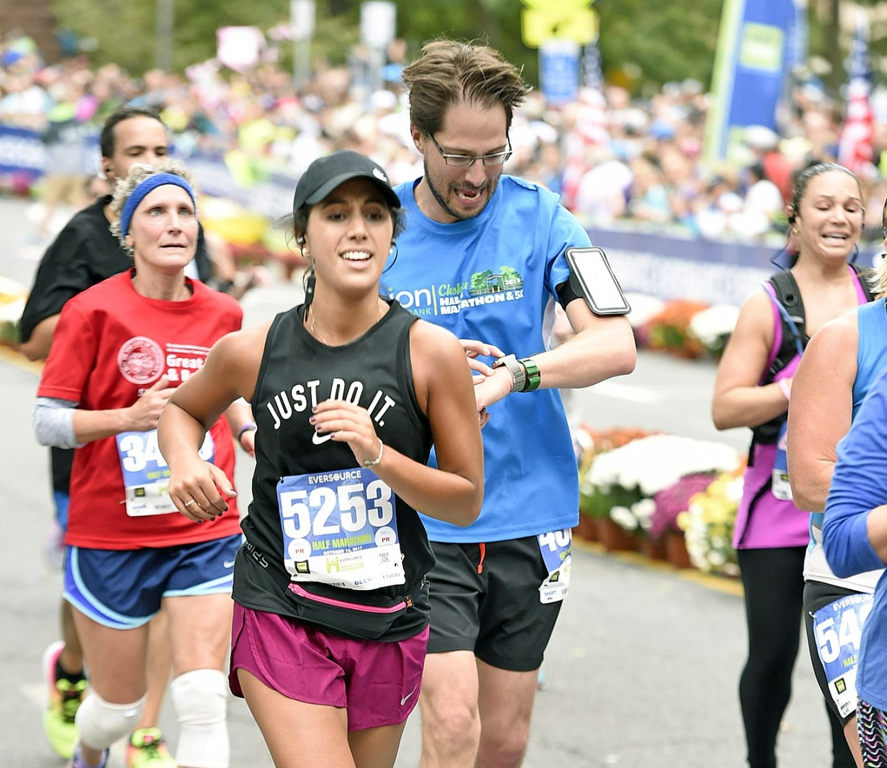 A woman running in a marathon