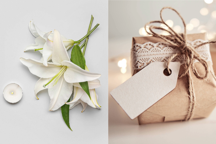 A- phot-of-a-white-flower-and-a-gift