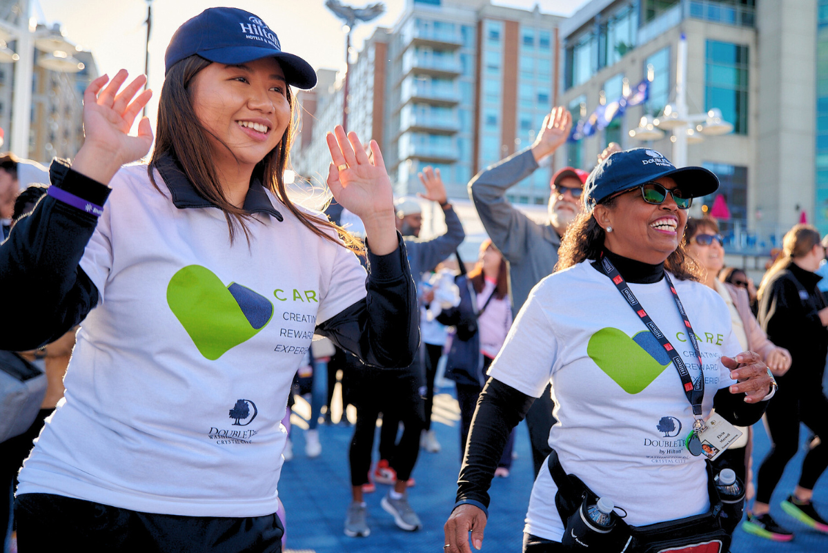 Women from DoubleTree Walk Team, dancing in NYC.
