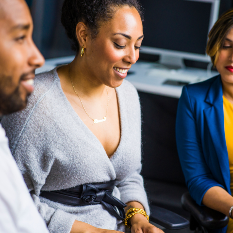 Corporate team members working together