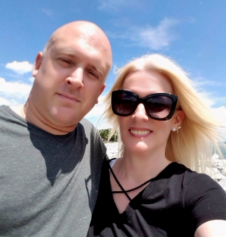 The author, Kari, with her husband at the beach