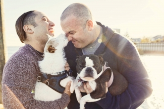 Patrick Dolan, his fiance, and their dogs
